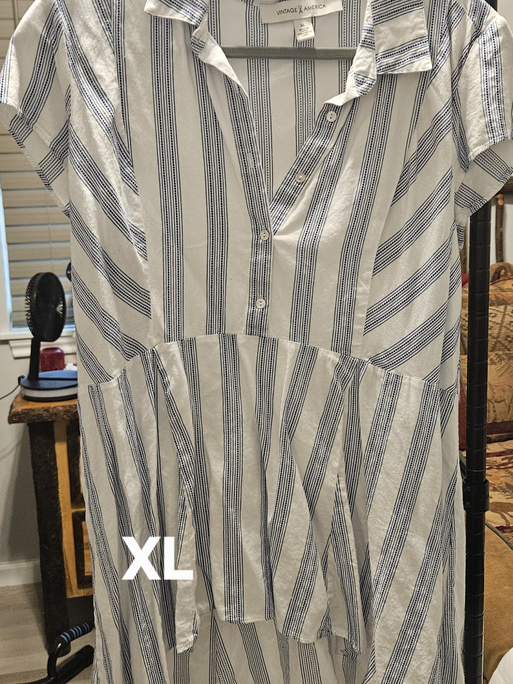Vintage America White & Navy Striped Button Tunic
